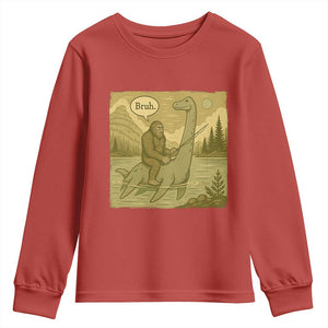 Funny Bigfoot Fishing Youth Sweatshirt Sasquatch Loch Ness Monster Introvert Bruh TS14 Red Print Your Wear