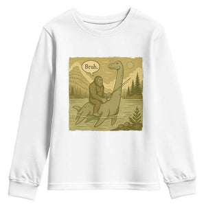 Funny Bigfoot Fishing Youth Sweatshirt Sasquatch Loch Ness Monster Introvert Bruh TS14 White Print Your Wear