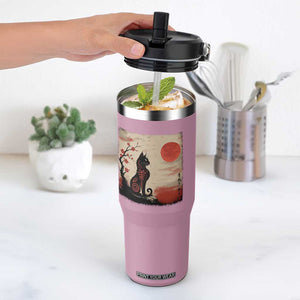 Kawaii Anime Cat Japanese Cherry Blossom Flip Straw Tumbler TS14 One Size: 30 oz Light Pink Print Your Wear