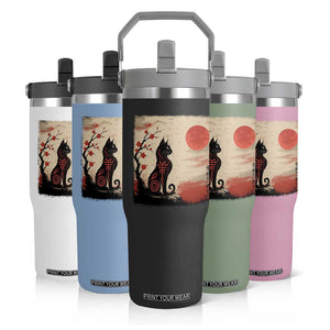 Kawaii Anime Cat Japanese Cherry Blossom Flip Straw Tumbler TS14 Print Your Wear