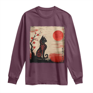 Kawaii Anime Cat Japanese Cherry Blossom Long Sleeve Shirt TS14 Maroon Print Your Wear