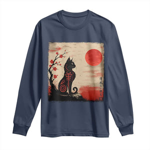 Kawaii Anime Cat Japanese Cherry Blossom Long Sleeve Shirt TS14 Navy Print Your Wear