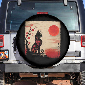Kawaii Anime Cat Japanese Cherry Blossom Spare Tire Cover TS14 No hole Black Print Your Wear