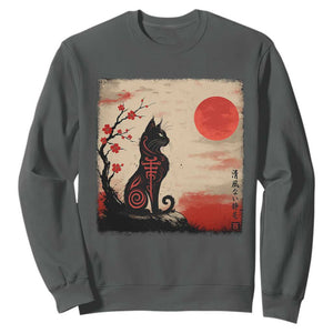 Kawaii Anime Cat Japanese Cherry Blossom Sweatshirt TS14 Dark Heather Print Your Wear