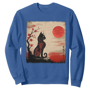 Kawaii Anime Cat Japanese Cherry Blossom Sweatshirt TS14 Royal Blue Print Your Wear