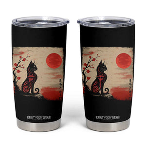 Kawaii Anime Cat Japanese Cherry Blossom Tumbler Cup TS14 Black Print Your Wear