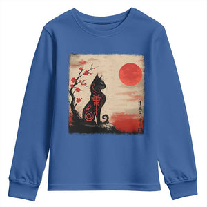 Kawaii Anime Cat Japanese Cherry Blossom Youth Sweatshirt TS14 Royal Blue Print Your Wear