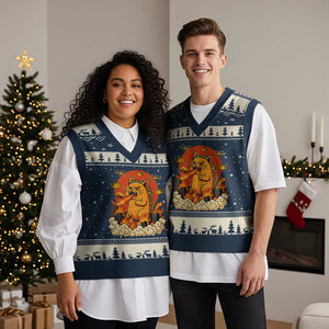 Tacocat Monster V-Neck Knit Sweater Vest Funny Cats Taco Lovers TS14 Navy Beige Print Your Wear