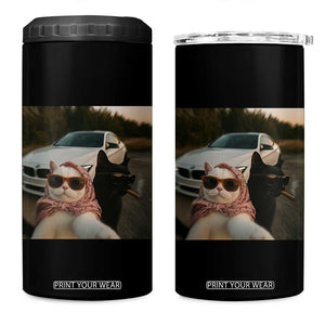 Cats Selfie Meme 4 in 1 Can Cooler Tumbler Funny Black Cat Smoking Cigarette With Car TS14 One Size: 16 oz Black Print Your Wear
