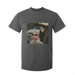 Cats Selfie Meme T Shirt For Kid Funny Black Cat Smoking Cigarette With Car TS14 Dark Heather Print Your Wear