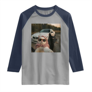 Cats Selfie Meme Raglan Shirt Funny Black Cat Smoking Cigarette With Car TS14 Sport Gray Navy Print Your Wear