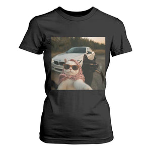 Cats Selfie Meme T Shirt For Women Funny Black Cat Smoking Cigarette With Car TS14 Black Print Your Wear