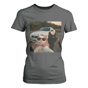 Cats Selfie Meme T Shirt For Women Funny Black Cat Smoking Cigarette With Car TS14 Dark Heather Print Your Wear