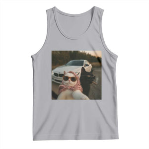 Cats Selfie Meme Tank Top Funny Black Cat Smoking Cigarette With Car TS14 Athletic Heather Print Your Wear