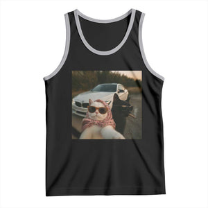 Cats Selfie Meme Tank Top Funny Black Cat Smoking Cigarette With Car TS14 Black Athletic Heather Print Your Wear
