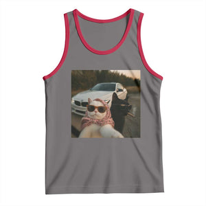 Cats Selfie Meme Tank Top Funny Black Cat Smoking Cigarette With Car TS14 Deep Heather Red Print Your Wear