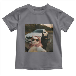 Cats Selfie Meme Toddler T Shirt Funny Black Cat Smoking Cigarette With Car TS14 Charcoal Print Your Wear