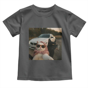 Cats Selfie Meme Toddler T Shirt Funny Black Cat Smoking Cigarette With Car TS14 Dark Heather Print Your Wear