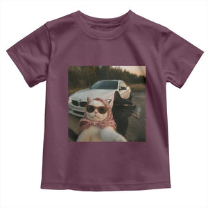 Cats Selfie Meme Toddler T Shirt Funny Black Cat Smoking Cigarette With Car TS14 Maroon Print Your Wear