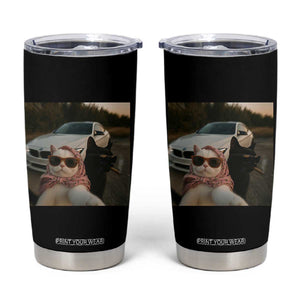 Cats Selfie Meme Tumbler Cup Funny Black Cat Smoking Cigarette With Car TS14 Black Print Your Wear