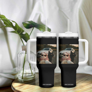 Cats Selfie Meme Tumbler With Handle Funny Black Cat Smoking Cigarette With Car TS14 Print Your Wear