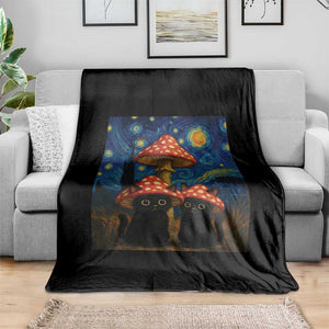 Cute Black Cat Mushroom Throw Blanket Stary Night Vangogh Amanita Muscaria TS14 Print Your Wear