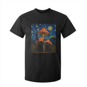 Cute Black Cat Mushroom T Shirt For Kid Stary Night Vangogh Amanita Muscaria TS14 Black Print Your Wear