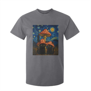 Cute Black Cat Mushroom T Shirt For Kid Stary Night Vangogh Amanita Muscaria TS14 Charcoal Print Your Wear