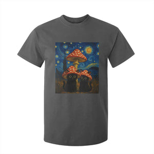 Cute Black Cat Mushroom T Shirt For Kid Stary Night Vangogh Amanita Muscaria TS14 Dark Heather Print Your Wear
