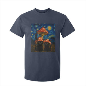 Cute Black Cat Mushroom T Shirt For Kid Stary Night Vangogh Amanita Muscaria TS14 Navy Print Your Wear