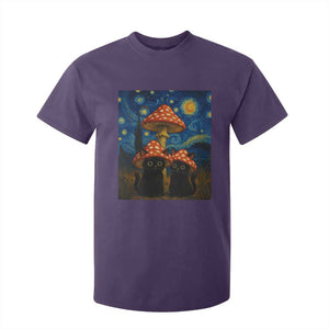 Cute Black Cat Mushroom T Shirt For Kid Stary Night Vangogh Amanita Muscaria TS14 Purple Print Your Wear