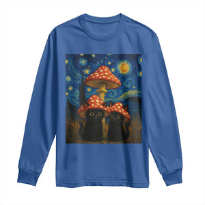 Cute Black Cat Mushroom Long Sleeve Shirt Stary Night Vangogh Amanita Muscaria TS14 Royal Blue Print Your Wear