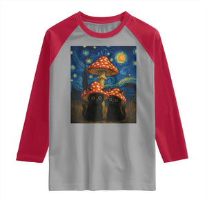 Cute Black Cat Mushroom Raglan Shirt Stary Night Vangogh Amanita Muscaria TS14 Sport Gray Red Print Your Wear