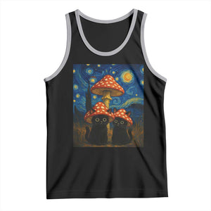 Cute Black Cat Mushroom Tank Top Stary Night Vangogh Amanita Muscaria TS14 Black Athletic Heather Print Your Wear