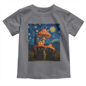 Cute Black Cat Mushroom Toddler T Shirt Stary Night Vangogh Amanita Muscaria TS14 Charcoal Print Your Wear