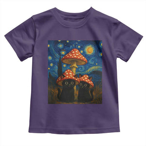 Cute Black Cat Mushroom Toddler T Shirt Stary Night Vangogh Amanita Muscaria TS14 Purple Print Your Wear