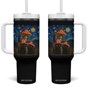 Cute Black Cat Mushroom Tumbler With Handle Stary Night Vangogh Amanita Muscaria TS14 One Size: 40 oz Black Print Your Wear