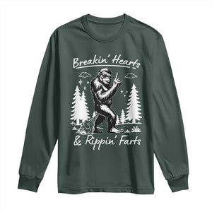 Funny Bigfoot Sasquatch Long Sleeve Shirt Breakin Hearts And Rippin Farts TS14 Dark Forest Green Print Your Wear