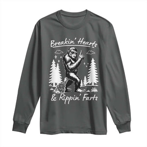Funny Bigfoot Sasquatch Long Sleeve Shirt Breakin Hearts And Rippin Farts TS14 Dark Heather Print Your Wear