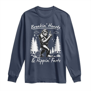 Funny Bigfoot Sasquatch Long Sleeve Shirt Breakin Hearts And Rippin Farts TS14 Navy Print Your Wear