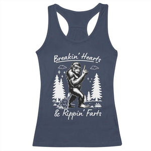 Funny Bigfoot Sasquatch Racerback Tank Top Breakin Hearts And Rippin Farts TS14 Navy Print Your Wear