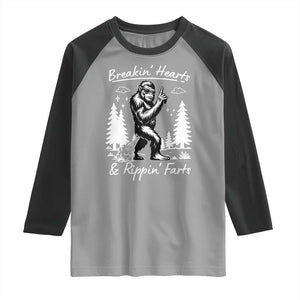 Funny Bigfoot Sasquatch Raglan Shirt Breakin Hearts And Rippin Farts TS14 Sport Gray Black Print Your Wear