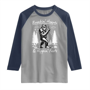 Funny Bigfoot Sasquatch Raglan Shirt Breakin Hearts And Rippin Farts TS14 Sport Gray Navy Print Your Wear