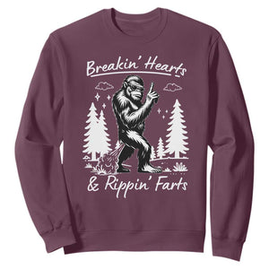 Funny Bigfoot Sasquatch Sweatshirt Breakin Hearts And Rippin Farts TS14 Maroon Print Your Wear