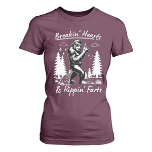 Funny Bigfoot Sasquatch T Shirt For Women Breakin Hearts And Rippin Farts TS14 Maroon Print Your Wear