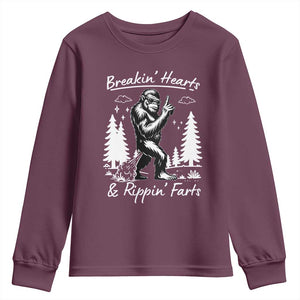 Funny Bigfoot Sasquatch Youth Sweatshirt Breakin Hearts And Rippin Farts TS14 Maroon Print Your Wear