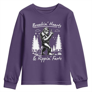 Funny Bigfoot Sasquatch Youth Sweatshirt Breakin Hearts And Rippin Farts TS14 Purple Print Your Wear