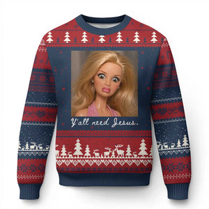 Y'all Need Jesus Ugly Christmas Sweater Funny Girls Meme Saying Christian Humor TS14 Navy Red Print Your Wear