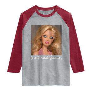 Y'all Need Jesus Raglan Shirt Funny Girls Meme Saying Christian Humor TS14 Heather Gray Heather Red Print Your Wear