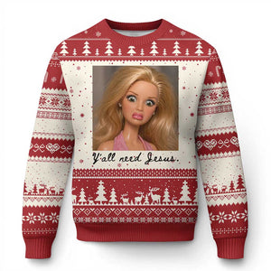 Ya'll Need Jesus Disgusted Face Christian Funny Ugly Christmas Sweater TS14 Beige Red Print Your Wear